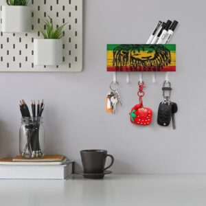 Jamaica Lion Rastafarian Wall Mount Key Hook for Home Organization - Easy Install with 5 Sturdy Hooks - Ideal for Entryway Decor