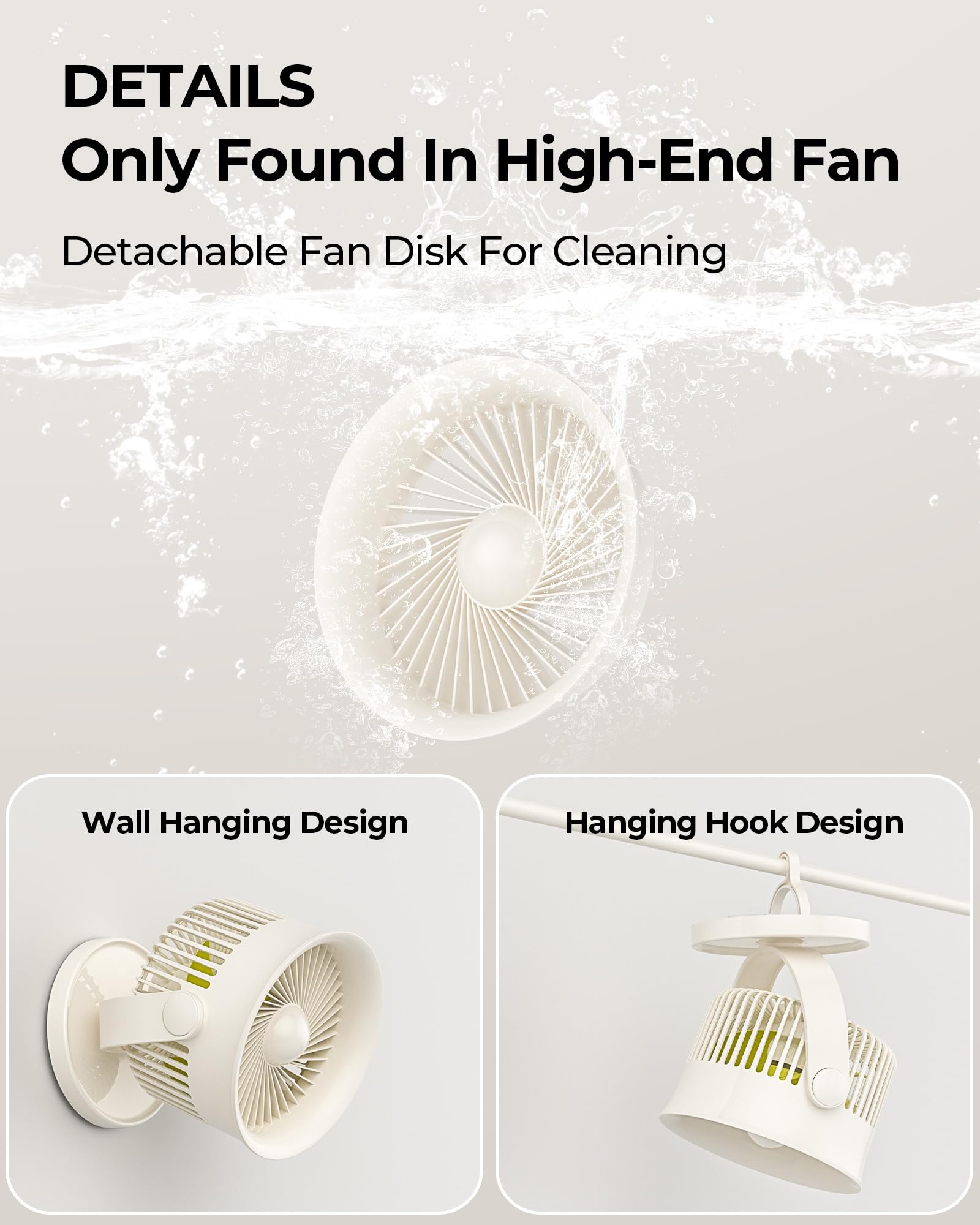 FrSara Desk Fan for Bedroom, 23dB Quiet Air Circulator Fan for Sleep with Sleep Mode, 4 Speeds, Battery Powered Fan with 65ft Powerful Airflow for Whole House, Office, Baby Fan, Beige