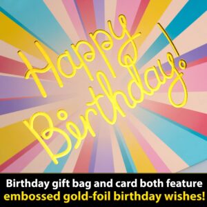 Large 13" Colorful Birthday Gift Bag Set - Gold Foil, Bag with Handles, Matching Tissue Paper & Cards. Reusable Ideal for Boys or Girls' Party & Special Occasion