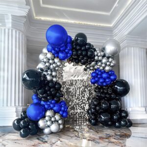 yeewaka royal blue and black silver balloon garland arch kit 160+pcs for wedding birthday anniversary baby shower 2024 graduation prom decorations