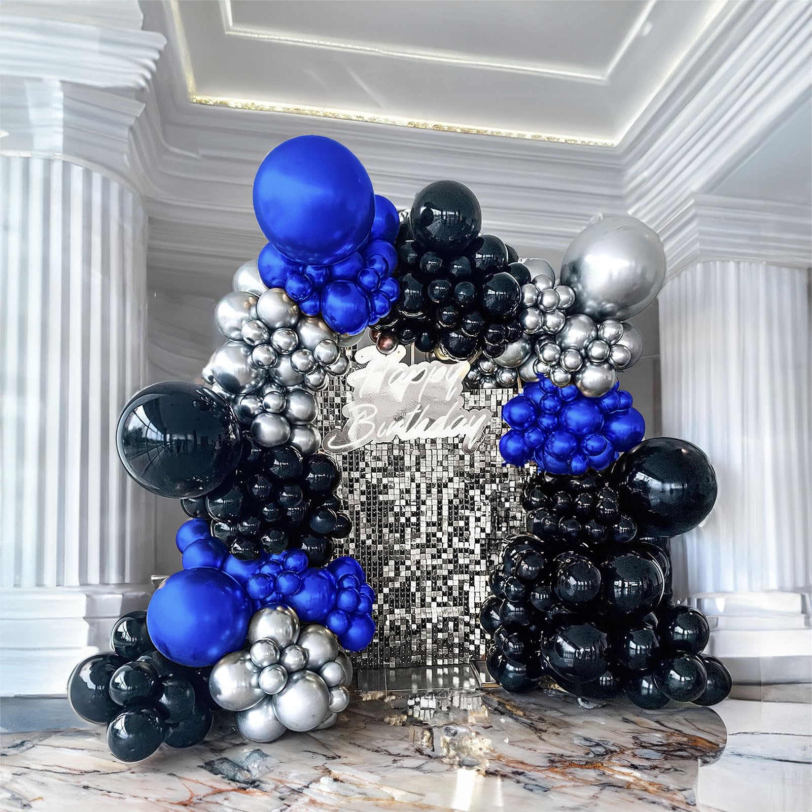 yeewaka royal blue and black silver balloon garland arch kit 160+pcs for Wedding Birthday anniversary baby shower 2024 graduation Prom decorations