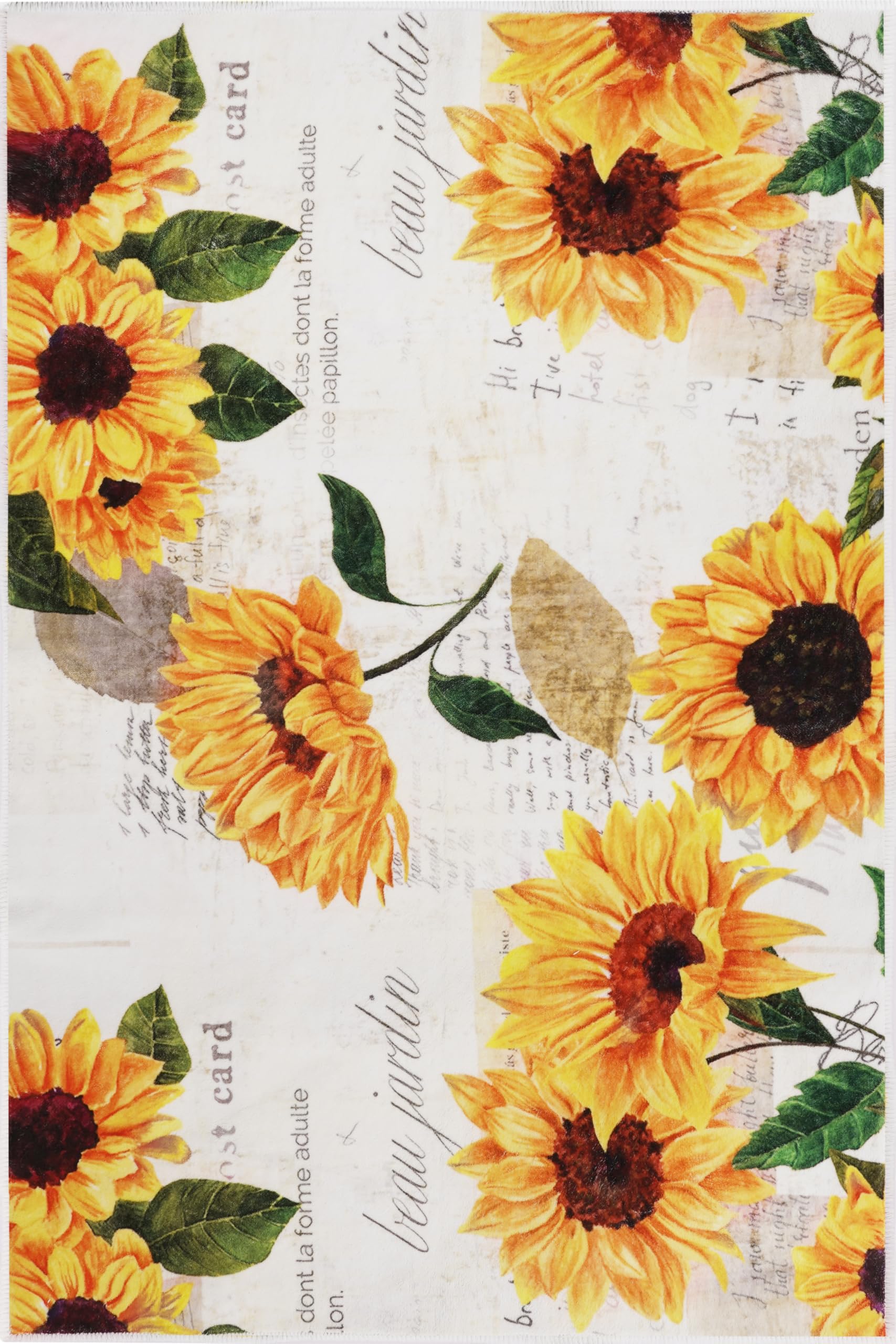 Sunflower Rug 5' x 7' Large Oil Painting Artwork Rugs for Living Room Bedroom, Non Slip Washable Low-Pile Soft Indoor Floor Throw Carpet for Apartment Bathroom Dining Room