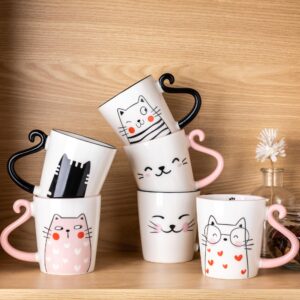 GBHOME Cat Ceramic Coffee Mugs Set of 2, 12oz Handmade Coffee Mugs Set for Couples Cat Lovers,Wedding Gifts,Anniversary Engagement Gifts,Dishwasher & Microwave Safe