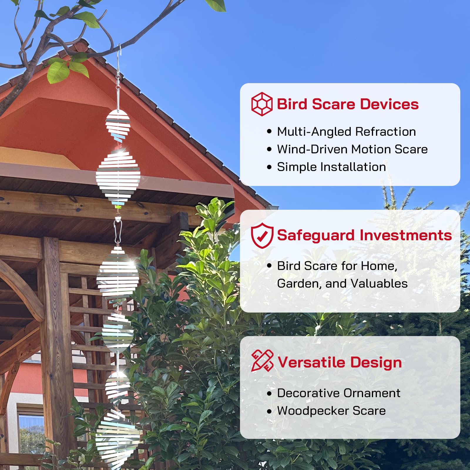 Bird Deterrents for Outside, Reflective 3D Stainless Steel Wind Spinners, Garden Decor, Bird Scare Devices to Keep Woodpeckers, Pigeons Away from Your House, Patio, Orchards