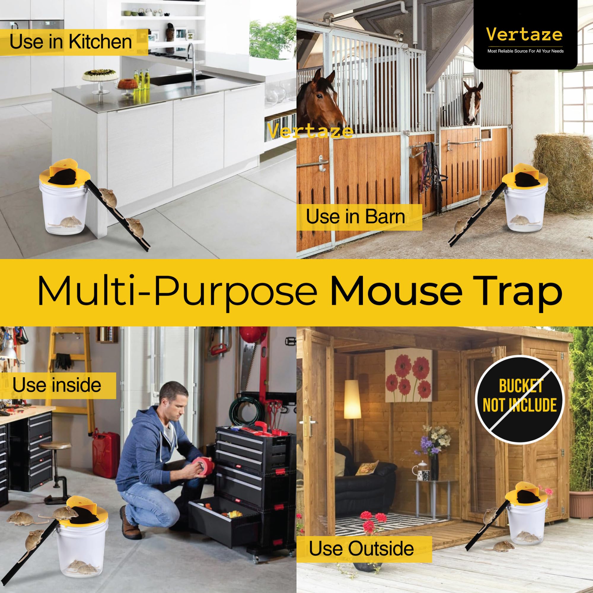 Mouse Trap Bucket Flip Lid, Bucket lid Mouse Rat Traps, Humane Mouse Trap Indoor Outdoor, Multi Catch and Auto Reset, 5 Gallon Bucket, Mouse Rats Trap Bucket Lid Slide in Bucket, with Gloves