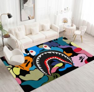 hzphmydv hypebeast shark area rug color camo rugs shark mouth carpet modern large popular rug cool street decor rug for bedroom living room indoor outdoor decor floor mat 2' x 3'