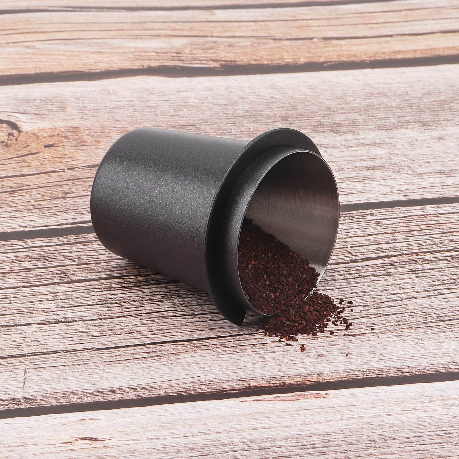 Coffee Dosing Cup 58mm, Stainless Steel Espresso Coffee Dosing Cup Espresso Coffee Machine Accessories, Coffee Powder Feeder Part Coffee Grinder Powder Cup Compatible with 54mm Portafilter, Black