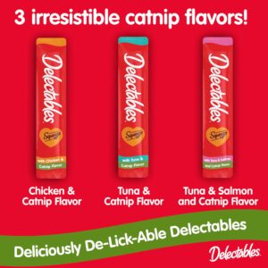 Delectables Squeeze Up Creamy Squeezable Puree, Lickable Wet Cat Treats, Grain Free, No Added Fillers, No By-Products, No Added Preservatives, 0.5 Ounces Tube Tuna & Salmon with Catnip, 32 Tubes Total