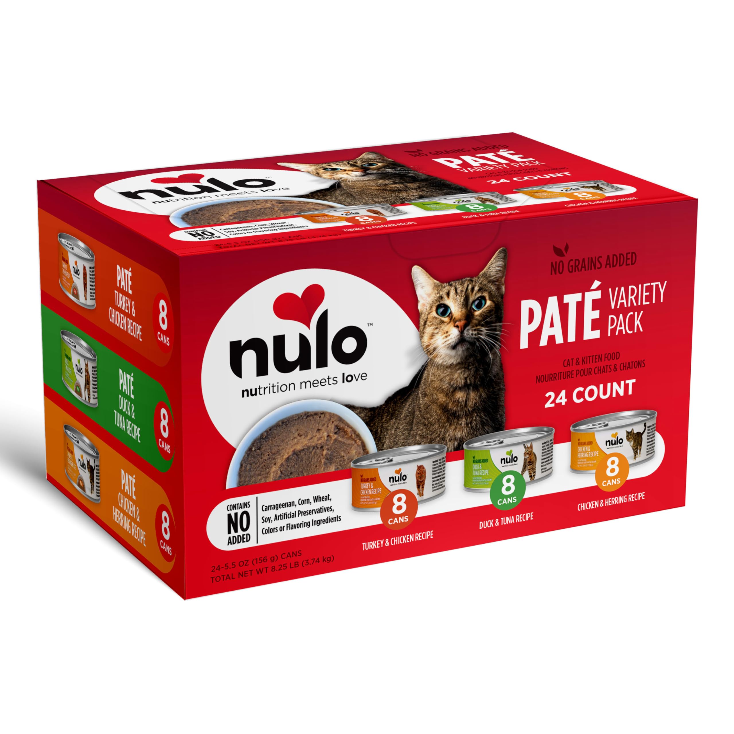 Nulo Freestyle Grain-Free Cat & Kitten Wet Pate Canned Food with 5 High Animal-Based Proteins and Vitamins to Support a Healthy Immune System and Lifestyle, Variety Pack, 5.5 oz, 24-Count