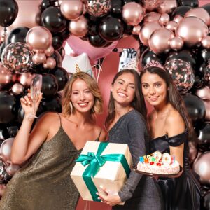 132pcs Rose Gold and Black Balloon Arch Kit, Metallic Rose Gold and Black Balloons Different Sizes of 18 12 10 Inch with Confetti Balloon for Wedding Graduation Baby Shower Birthday Party Decoration