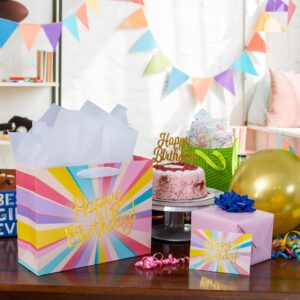 Large 13" Colorful Birthday Gift Bag Set - Gold Foil, Bag with Handles, Matching Tissue Paper & Cards. Reusable Ideal for Boys or Girls' Party & Special Occasion