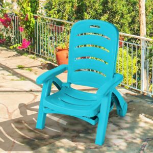 Moccha Plastic Folding Lounge Chair, 5-Position Adjustable Chaise Lounge with 2 Rolling Wheels, Armrest, Outdoor Chaise Chair for Patio, Beach, Backyard, Poolside, Home (1, Turquoise)