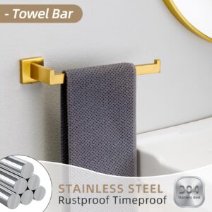 Fenas 5 Piece Bathroom Hardware Set 23.6 Inch Brushed Gold Towel Bar Set Bathroom Towel Holder Set Towel Rack Set Heavy Duty Wall Mounted