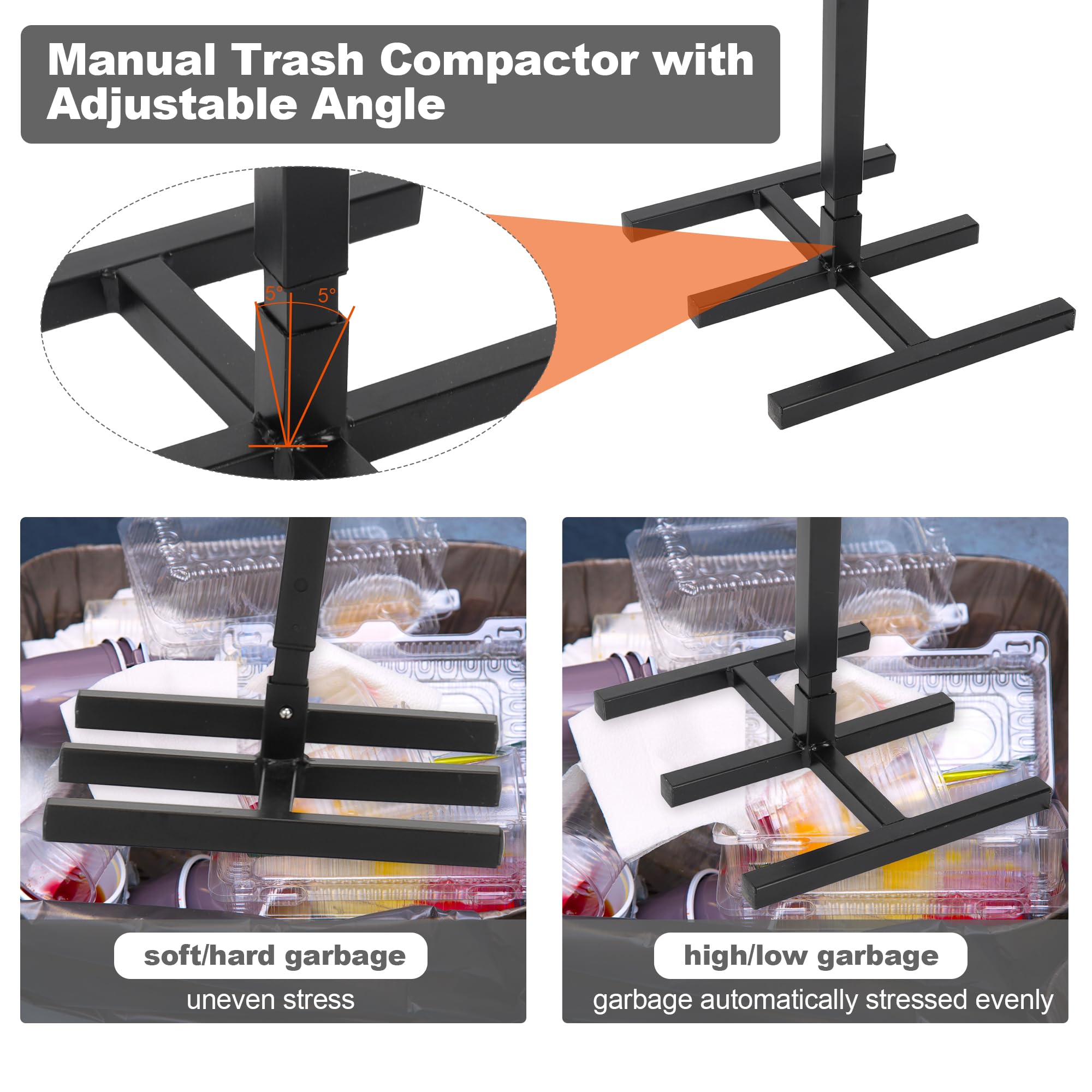 ikare Manual Trash Compactor, Waste Recycling Hand Tool for Outdoor, Touchless Trash Bin Compactor for 120-660L Wheelie Bins, Iron Compacting Trash Can