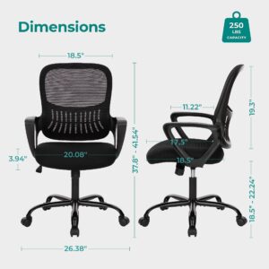 Smug Office Computer Desk Chair, Ergonomic Mid-Back Mesh Rolling Work Swivel Task Chairs with Wheels, Comfortable Lumbar Support, Comfy Arms for Home, Bedroom, Study, Dorm, Student, Adults