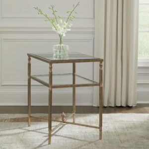 Signature Design by Ashley Cloverty Industrial Mirror-Tabletop End Table with Round Legs and Glass Shelf, Metallic