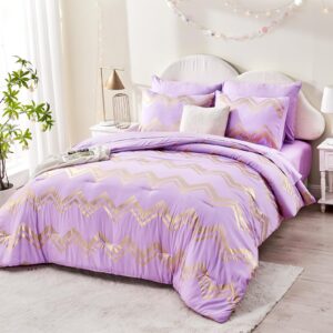 wowelife 6 piece purple twin/twin xl comforter set for girls twin bedding sets lavender bedding bed in a bag twin bed sets with comforter, flat sheet, fitted sheet, 1 pillowcase and 2 pillow shams