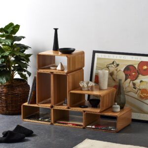 Contempa Single Modular Floor Shelf Stackable Wooden Oak Shelving Unit, Multipurpose Organization for Bedroom Living Room Office, and Home Décor Contemporary and Modern Design, 14” W x 14” L, 14” H