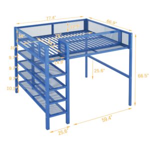 LostCat Twin Loft Bed with Desk and Shelves,Solid Wood High Bedframe with Ladder and Safety Guardrail,for Kids/Teen/Adults Bedroom,No Box Spring Needed, Grey