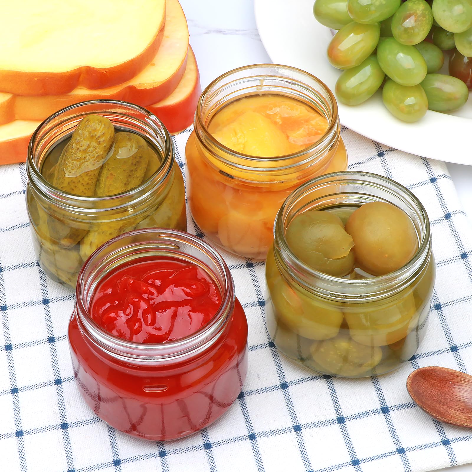 Accguan Mason Jar Set of 16, 8 OZ Glass Jar with Yellow Plastic Lid and Stainless Steel Split Lid, Honey, Wedding Favors, Shower Favors, Food Storage