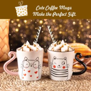 GBHOME Cat Ceramic Coffee Mugs Set of 2, 12oz Handmade Coffee Mugs Set for Couples Cat Lovers,Wedding Gifts,Anniversary Engagement Gifts,Dishwasher & Microwave Safe