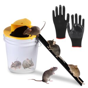 mouse trap bucket flip lid, bucket lid mouse rat traps, humane mouse trap indoor outdoor, multi catch and auto reset, 5 gallon bucket, mouse rats trap bucket lid slide in bucket, with gloves