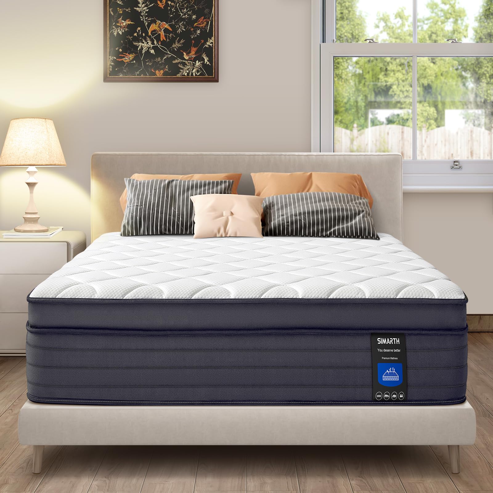 SIMARTH Queen Mattresses - 12 Inch Hybrid Queen Size Mattress in a Box, Gel Memory Foam Queen Matress with Motion Isolation and Pressure Relief, Strong Edge Support and Pocket Springs, Medium Firm