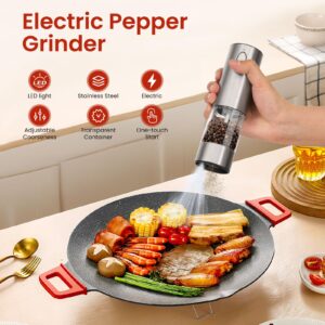 Newise Electric Salt and Pepper Grinder Set Rechargeable with Light, Automatic & Adjustable Coarseness, Kitchen Essentials, Housewarming Gifts for New Home, Stainless Steel