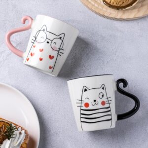 GBHOME Cat Ceramic Coffee Mugs Set of 2, 12oz Handmade Coffee Mugs Set for Couples Cat Lovers,Wedding Gifts,Anniversary Engagement Gifts,Dishwasher & Microwave Safe