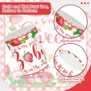 120PCS Strawberry Baby Shower Supplies for Girls A Berry Sweet Baby Pregnancy Party Decorations Disposable Dinnerware Set Paper Plates Napkins Cups Set for 20 Guests