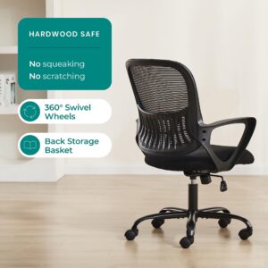 Smug Office Computer Desk Chair, Ergonomic Mid-Back Mesh Rolling Work Swivel Task Chairs with Wheels, Comfortable Lumbar Support, Comfy Arms for Home, Bedroom, Study, Dorm, Student, Adults