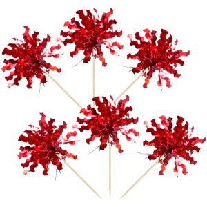 Gyufise 20Pcs Foil Firework Cupcake Toppers Sparkle Tinsel Cake Toppers Tinsel Drink Cake Decoration Cocktail Picks for Birthday Wedding Graduation Party Supplies Red