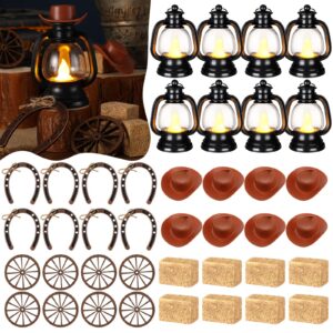 ferraycle 60 pcs cowboy theme party decoration western party decor rodeo table centerpieces rustic mini cowboy hat lantern horseshoe wagon wheel hay bales for adult cowgirl country party (brown)