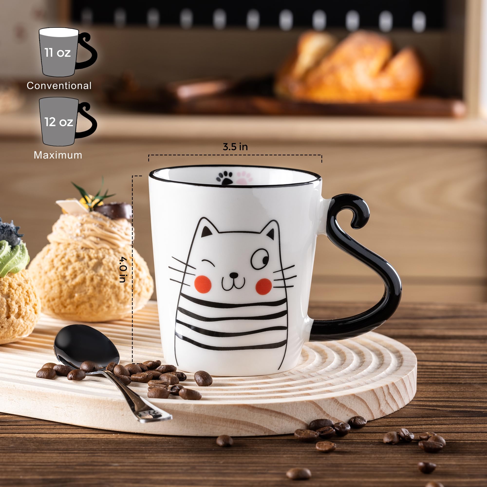 GBHOME Cat Ceramic Coffee Mugs Set of 2, 12oz Handmade Coffee Mugs Set for Couples Cat Lovers,Wedding Gifts,Anniversary Engagement Gifts,Dishwasher & Microwave Safe