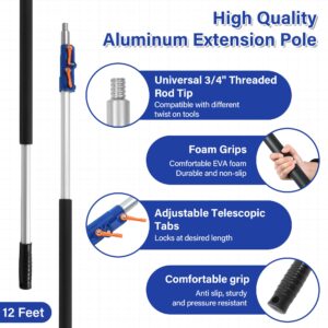 SHINMING 5-12FT Reach Telescoping Extension Pole, Multi-Purpose Extendable Pole with Universal Twist-on Metal Tip for Hanging Light Bulb Changer, Paint Roller, Duster, Window/Gutter Cleaning (5-12FT)