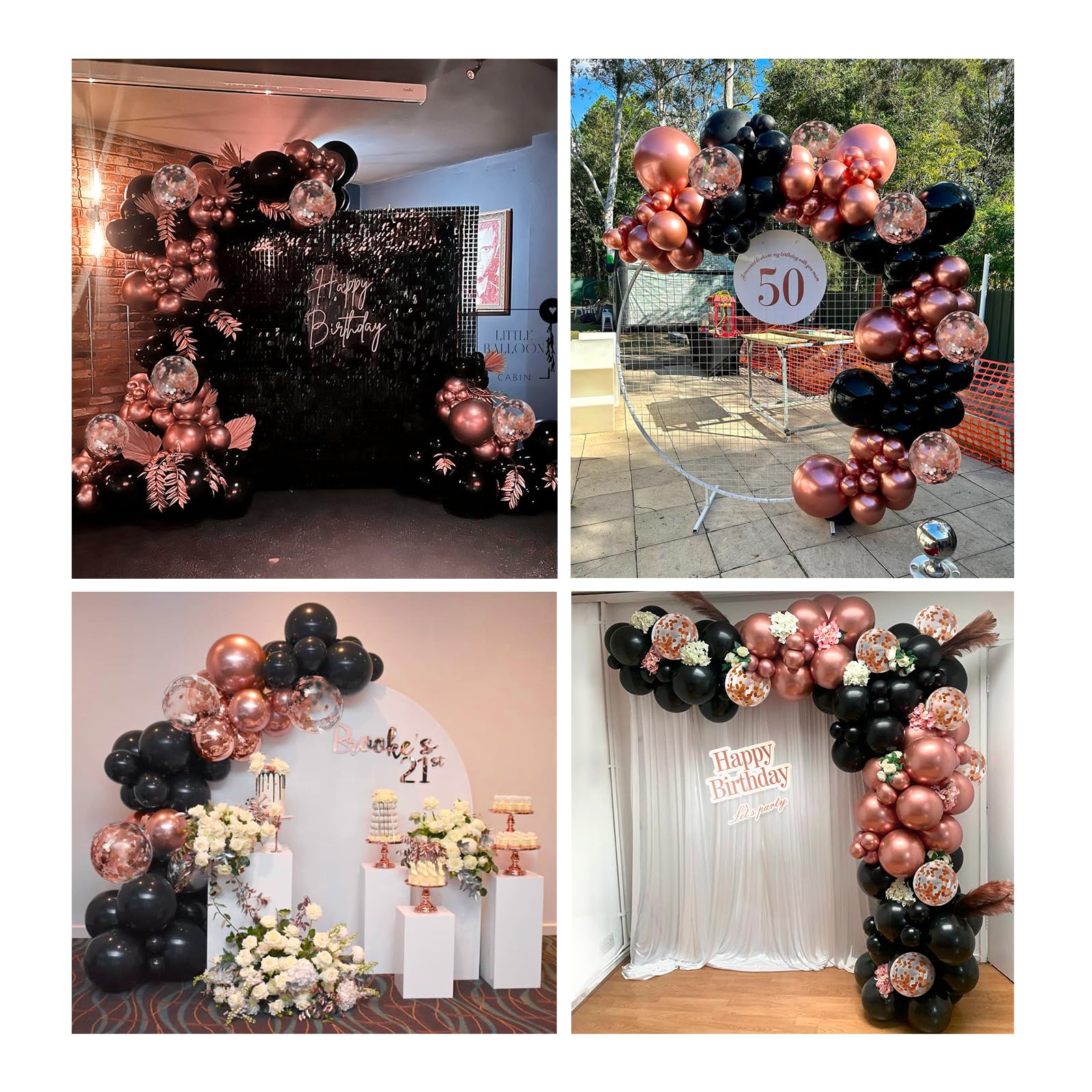 132pcs Rose Gold and Black Balloon Arch Kit, Metallic Rose Gold and Black Balloons Different Sizes of 18 12 10 Inch with Confetti Balloon for Wedding Graduation Baby Shower Birthday Party Decoration