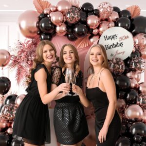 132pcs Rose Gold and Black Balloon Arch Kit, Metallic Rose Gold and Black Balloons Different Sizes of 18 12 10 Inch with Confetti Balloon for Wedding Graduation Baby Shower Birthday Party Decoration