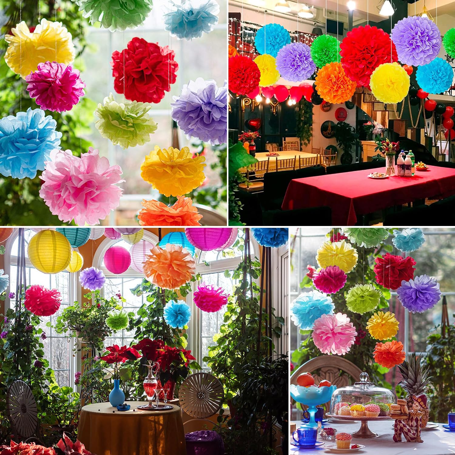 Qimoo 20pcs Red Paper Pom Poms Decorations, DIY Decorative Tissue Paper Pom-poms Flowers Ball for Party Wedding Outdoor Decoration