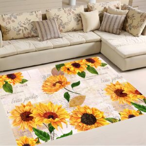 sunflower rug 5' x 7' large oil painting artwork rugs for living room bedroom, non slip washable low-pile soft indoor floor throw carpet for apartment bathroom dining room