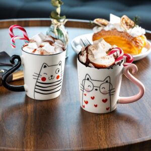 GBHOME Cat Ceramic Coffee Mugs Set of 2, 12oz Handmade Coffee Mugs Set for Couples Cat Lovers,Wedding Gifts,Anniversary Engagement Gifts,Dishwasher & Microwave Safe