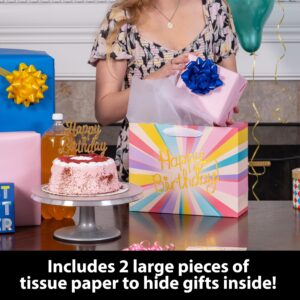 Large 13" Colorful Birthday Gift Bag Set - Gold Foil, Bag with Handles, Matching Tissue Paper & Cards. Reusable Ideal for Boys or Girls' Party & Special Occasion