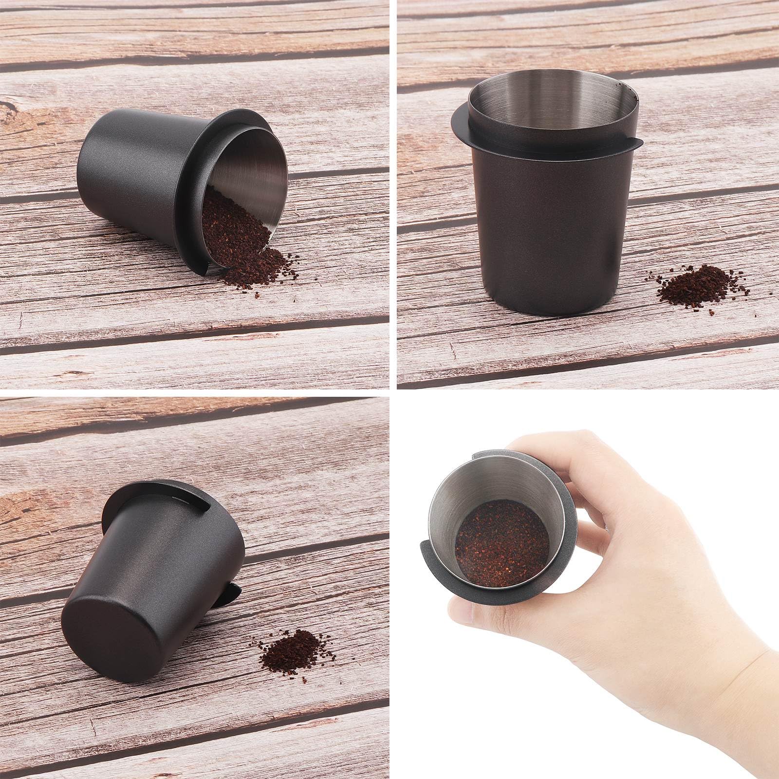 Coffee Dosing Cup 58mm, Stainless Steel Espresso Coffee Dosing Cup Espresso Coffee Machine Accessories, Coffee Powder Feeder Part Coffee Grinder Powder Cup Compatible with 54mm Portafilter, Black