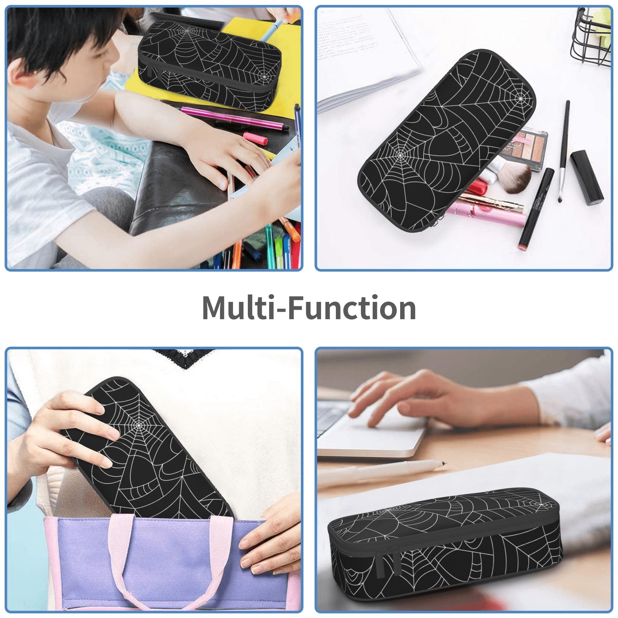 PAUSEBOLL Spider Web Pencil Case for Kids, Black Pencil Box Large Capacity Durable Pencil Pouch Storage Pen Bag Stationary Case Desk Organizer with Zippers for Teens Adults