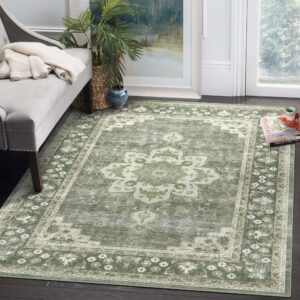 poeti washable rug, ultra thin 4x6 rug - non slip carpet - small area rugs for living room entryway rug - vintage floral rug, green rug