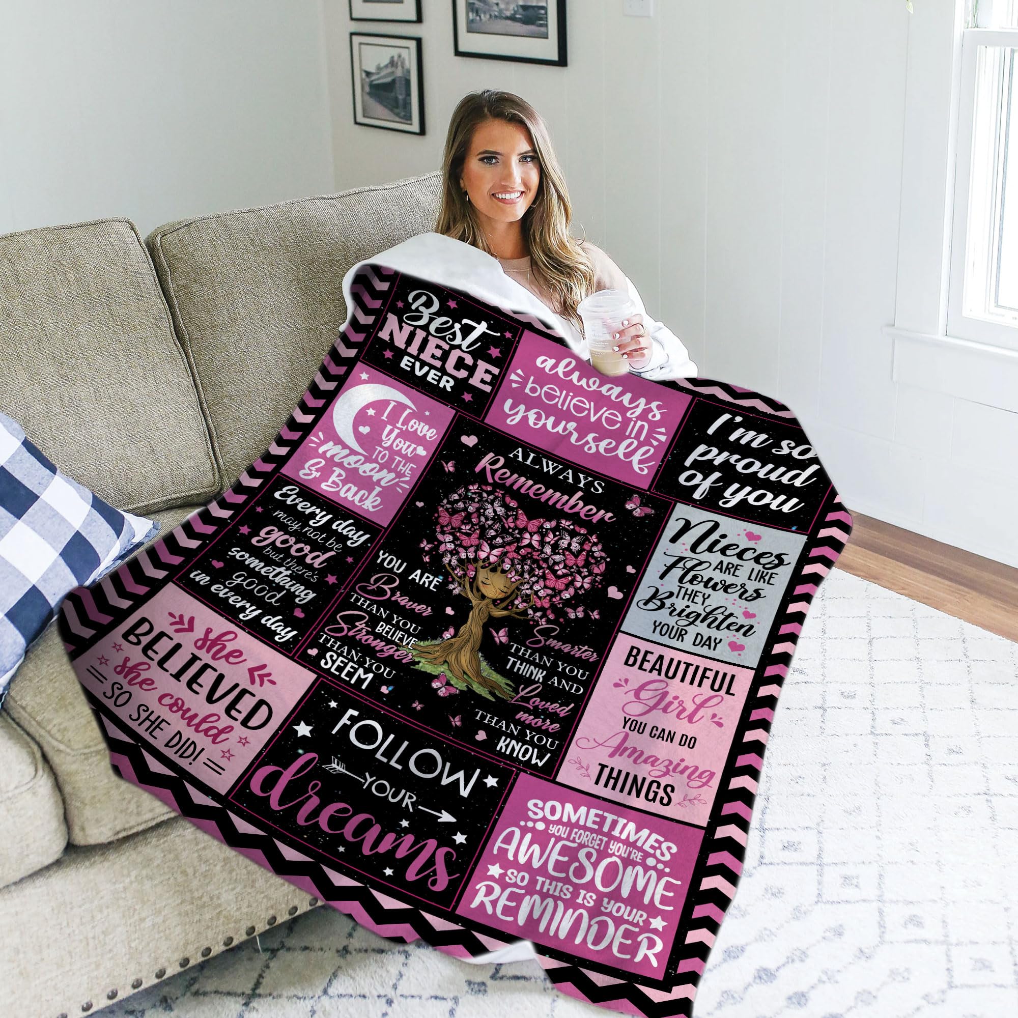 MUCHNEE Birthday Gift for Niece, to My Niece Blankets 50''x60'', Niece Gifts from Auntie Uncle, Niece Throw Blanket for Girls Woman, Gift for Niece from Aunt, Niece Christmas Graduation Gift Ideas