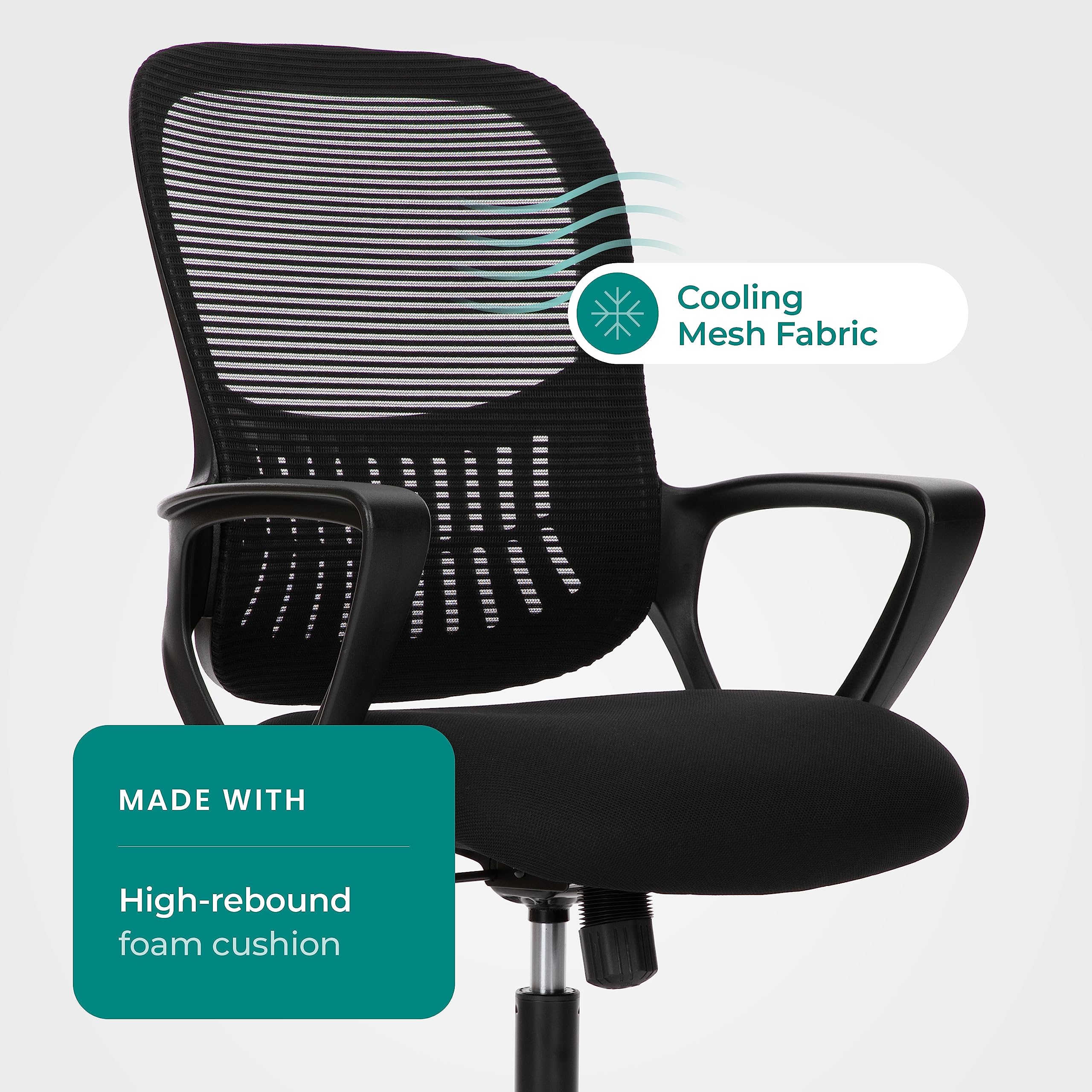 Smug Office Computer Desk Chair, Ergonomic Mid-Back Mesh Rolling Work Swivel Task Chairs with Wheels, Comfortable Lumbar Support, Comfy Arms for Home, Bedroom, Study, Dorm, Student, Adults