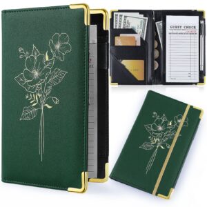 lemmeko server books for waitress, pu leather server book with zipper pockets, flower pattern waitress book with pen holder fit server apron check presenters for restaurants