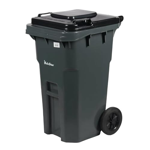 27 Gallon Step-On Rollout Trash Can with Lid and Wheels - Large Outdoor Plastic Rolling Garbage Can - Commercial Heavy-Duty Container Barrel, Gray