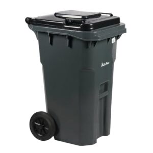 27 Gallon Step-On Rollout Trash Can with Lid and Wheels - Large Outdoor Plastic Rolling Garbage Can - Commercial Heavy-Duty Container Barrel, Gray