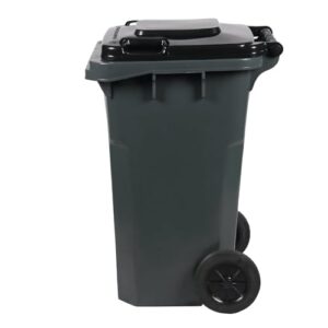 27 Gallon Step-On Rollout Trash Can with Lid and Wheels - Large Outdoor Plastic Rolling Garbage Can - Commercial Heavy-Duty Container Barrel, Gray